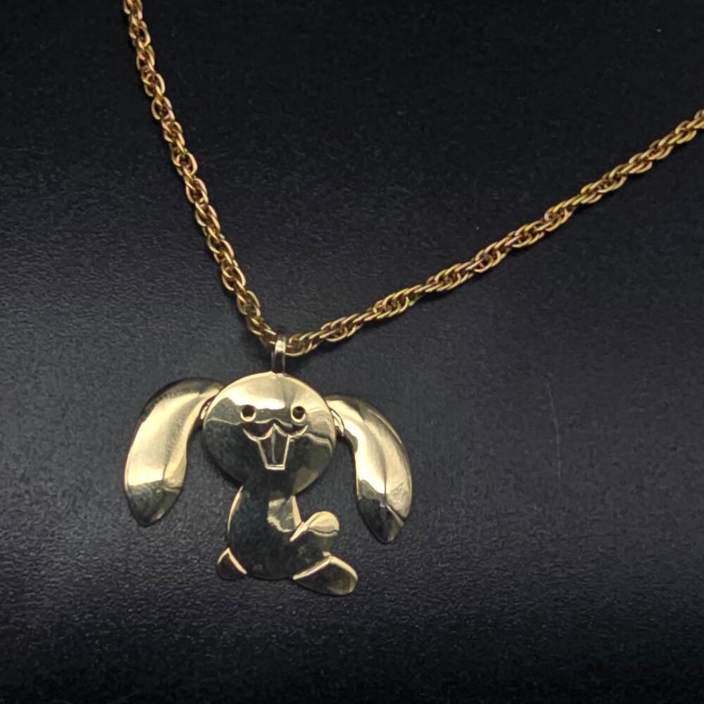 Avon Gold Tone Rabbit Bunny Necklace Articulated Ears Vintage Costume Jewelry